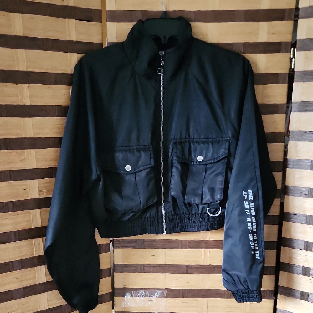 Bershka Black Bomber Jacket with Pocket Detail